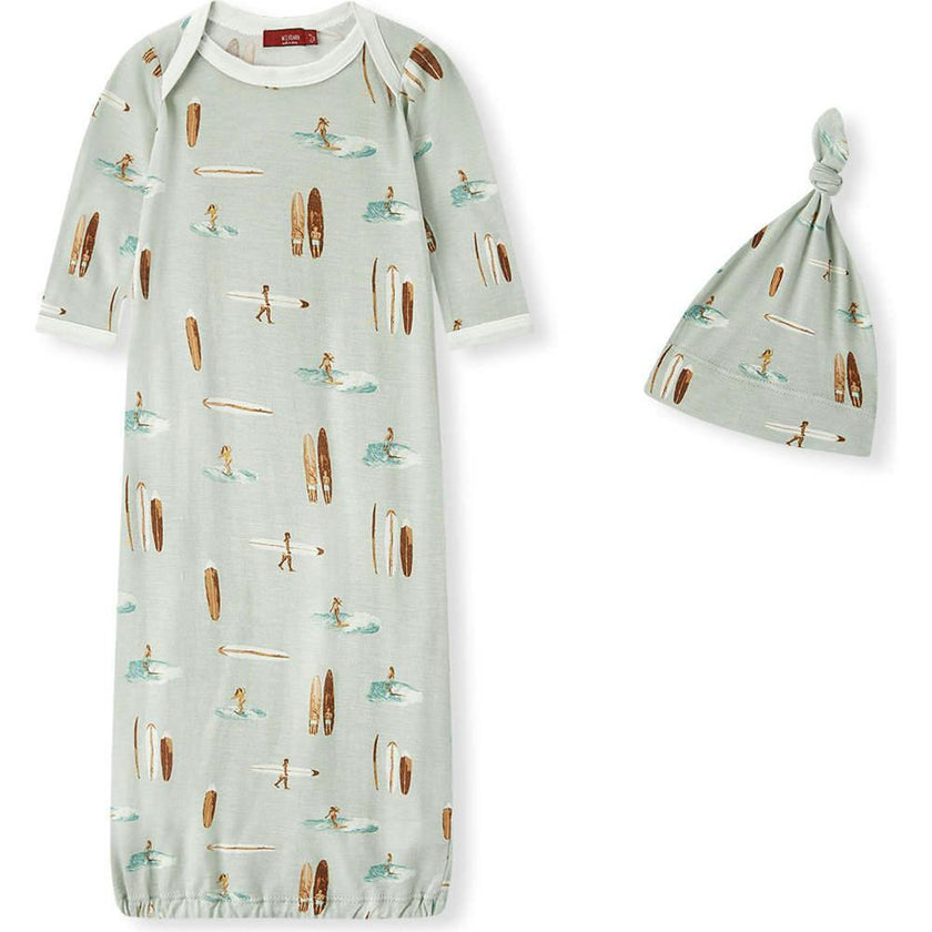 Vintage Surf Bamboo Newborn Gown & Hat Set