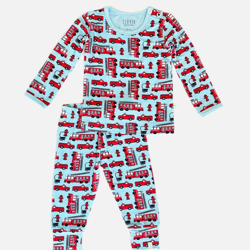 Long Sleeve Pajama Set - Fire Trucks