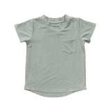 Girls V-Neck Pocket Tee in Aqua Grey