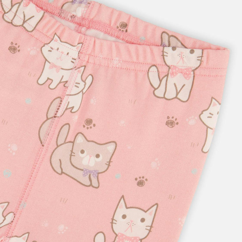 Organic Cotton Two Piece Pajama Set Pink Cat Print