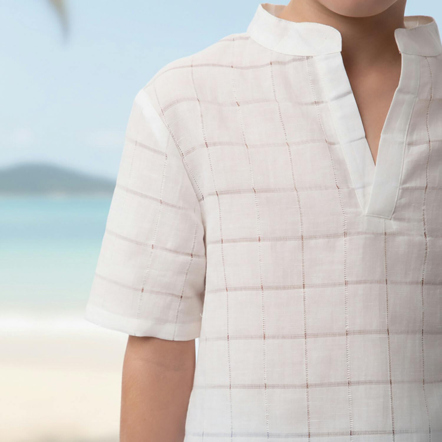 Dev Boy Shirt Short Sleeve Linen, White Openwork