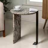 Lyra 20.66" Contemporary Natural Marble/Metal Handmade Round End Table