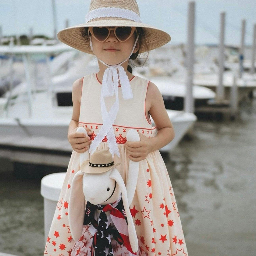 Mommy & Me Sun Hat Set - Hollyhock & Petunia - Long Olive Green Grosgrain Ribbon