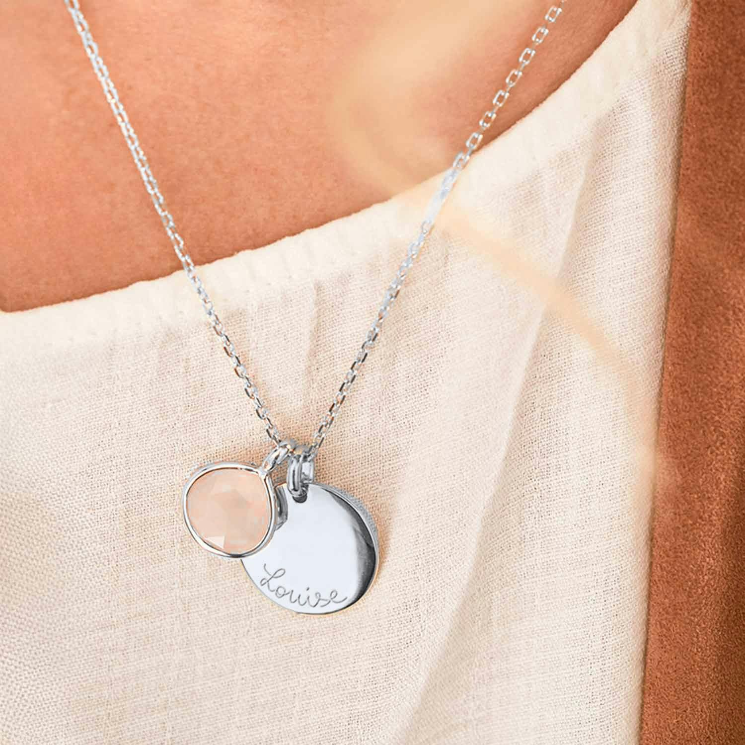 Personalized Gemstone Necklace, Silver Plated