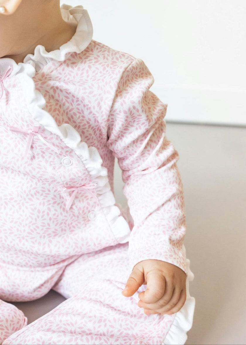 Pink Leaves Pima Cotton Baby One-Piece Pajamas