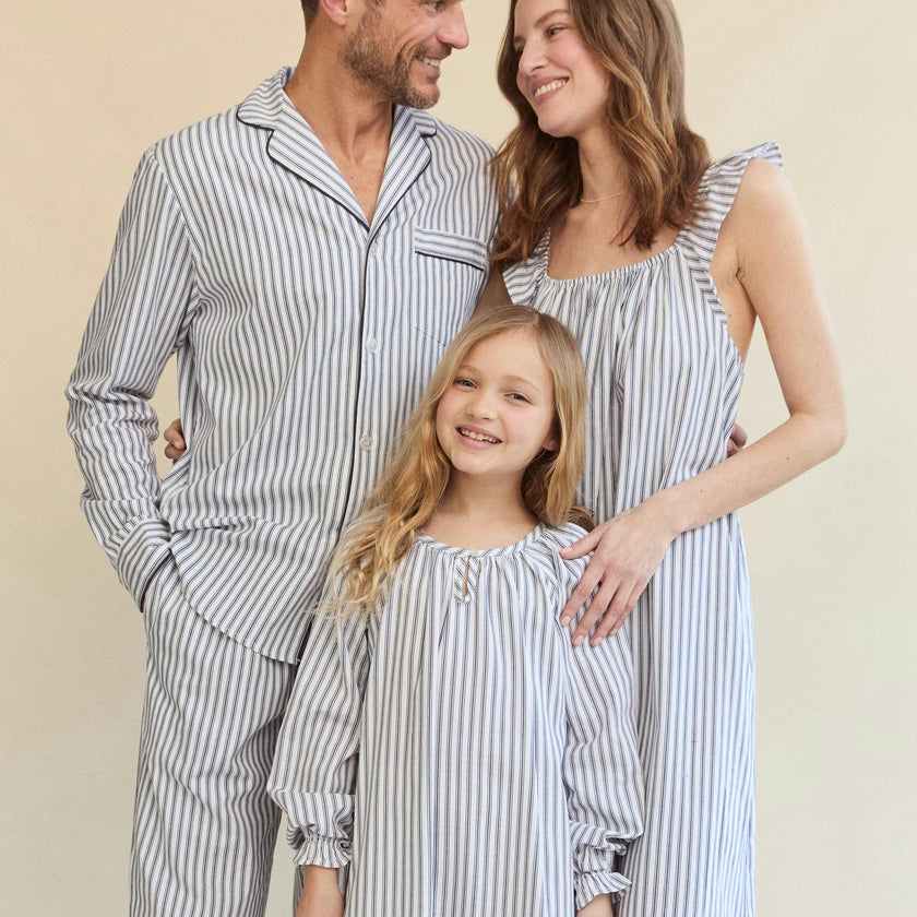 Men's Twill Pajama Set in Navy French Ticking