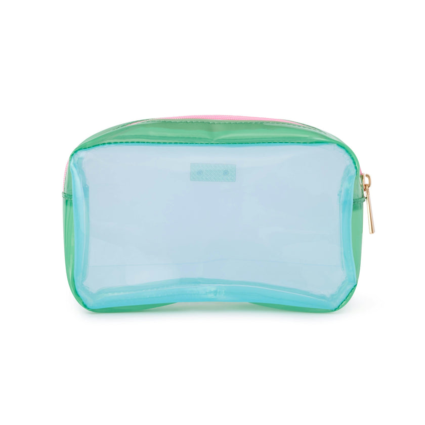 Packed Party Back to Fun Retro Jelly Colorblock Pouch - Soft Vinyl Jelly with Pink Panel and Gold Zipper Pull, Spot Clean, 8.25x5 Inch