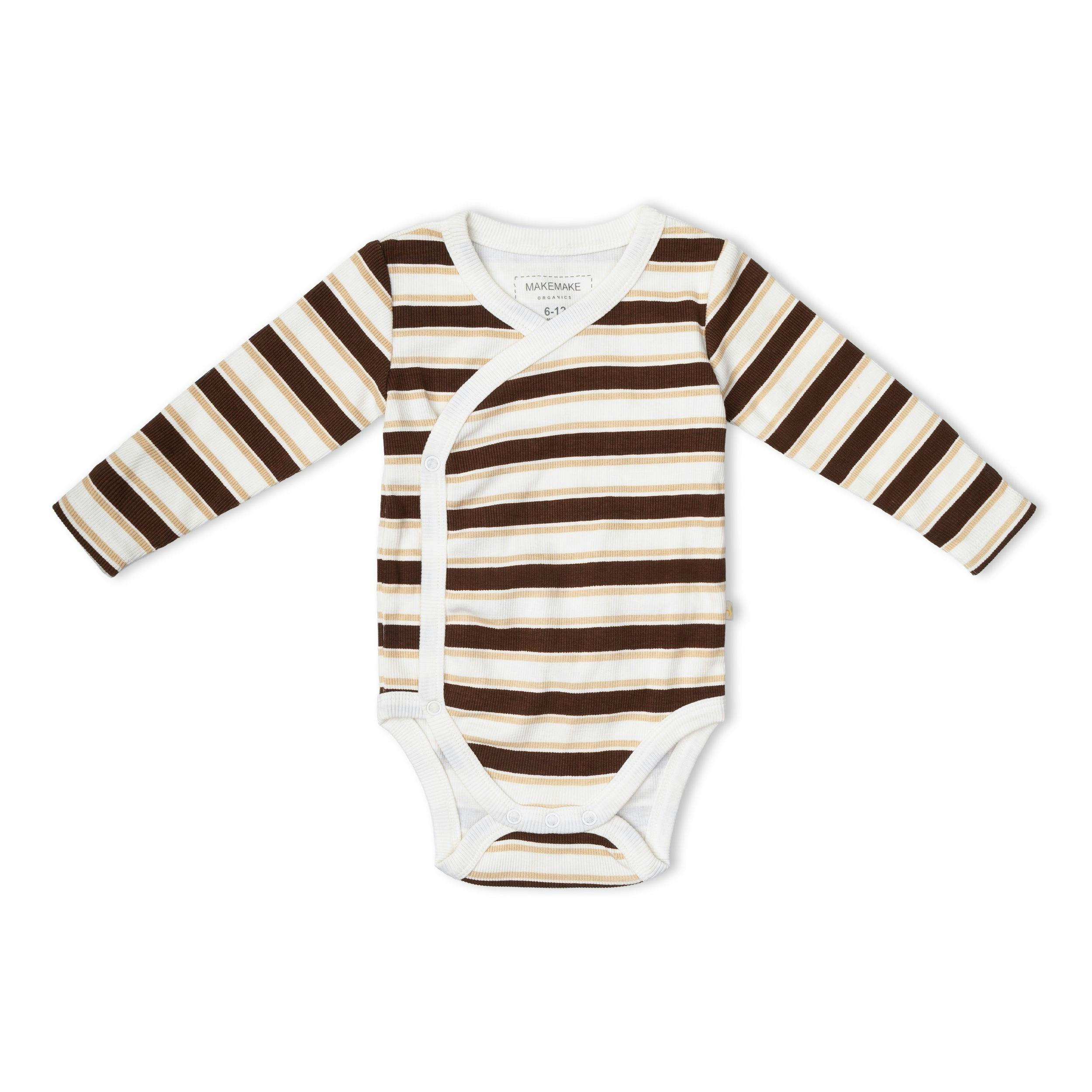 Organic Kimono Onesie & Pants Set - Cocoa Stripe