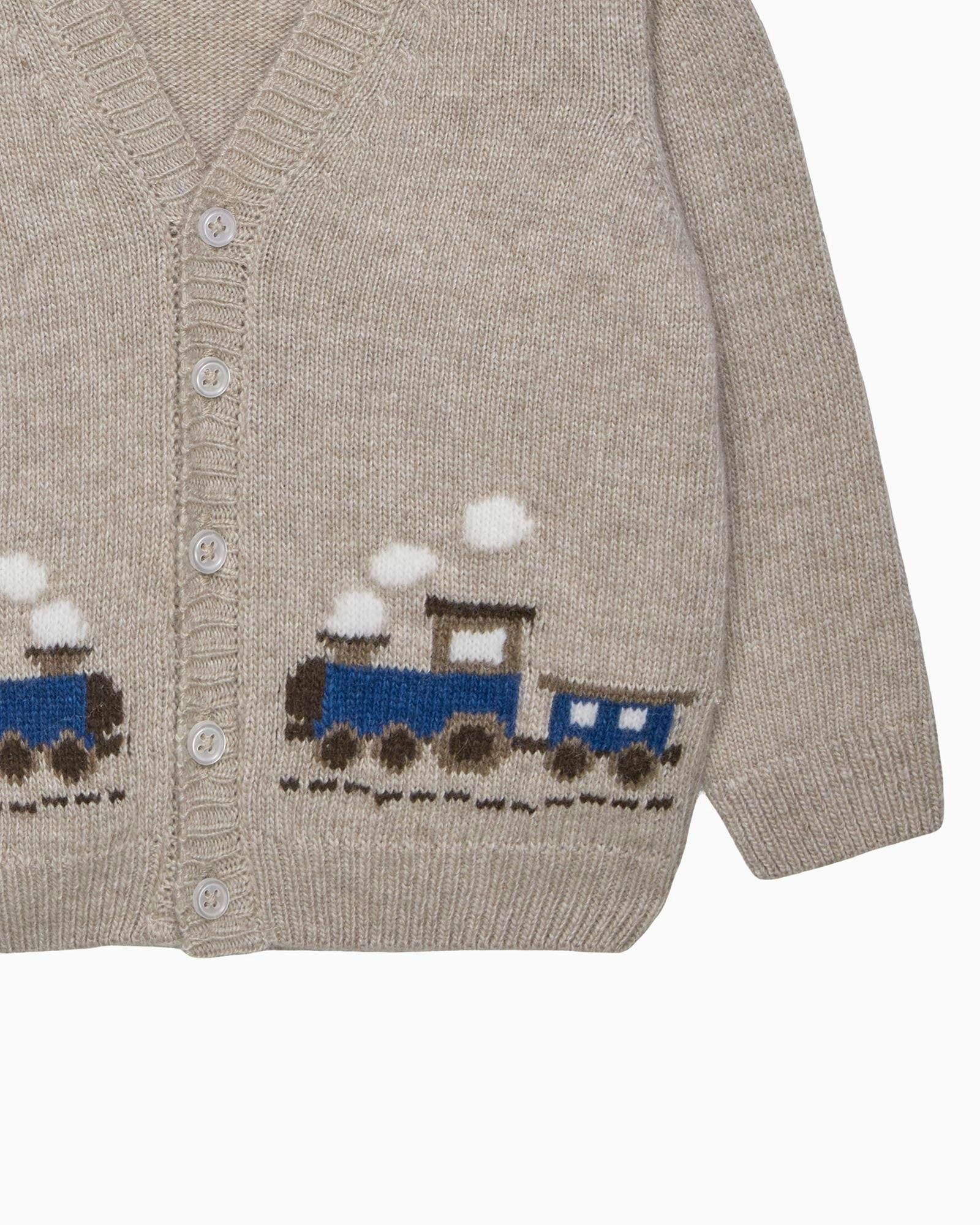 Baby Train Cardigan in Oatmeal
