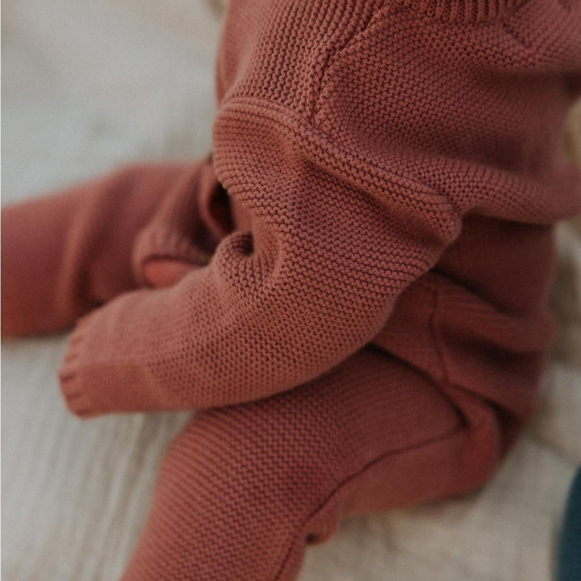 Penelope Garter Stitch Romper in Rosewood