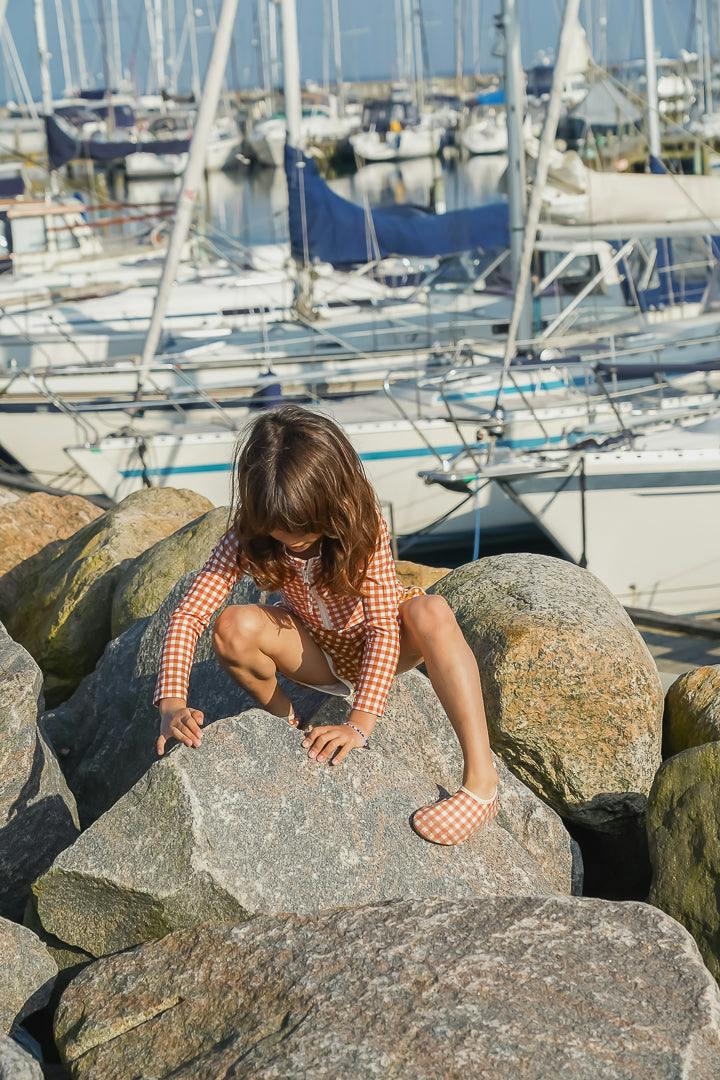 Long Sleeve Rashguard Ruffle Swimsuit | Sienna Gingham