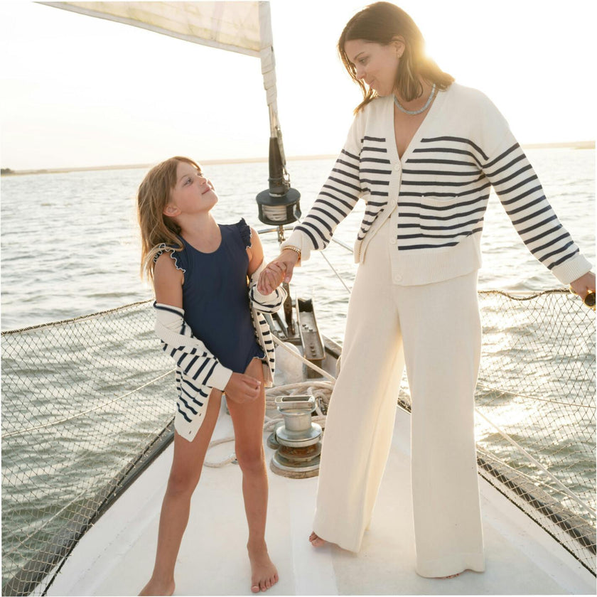 Women's Cream Wide Leg Knit Pant