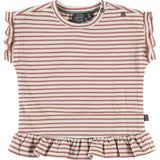 Crew Neck Ruffle Shoulder Peplum Waist Striped Top