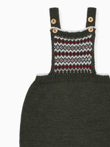 Olive Aspen Fair Isle Merino Baby Knitted Dungarees