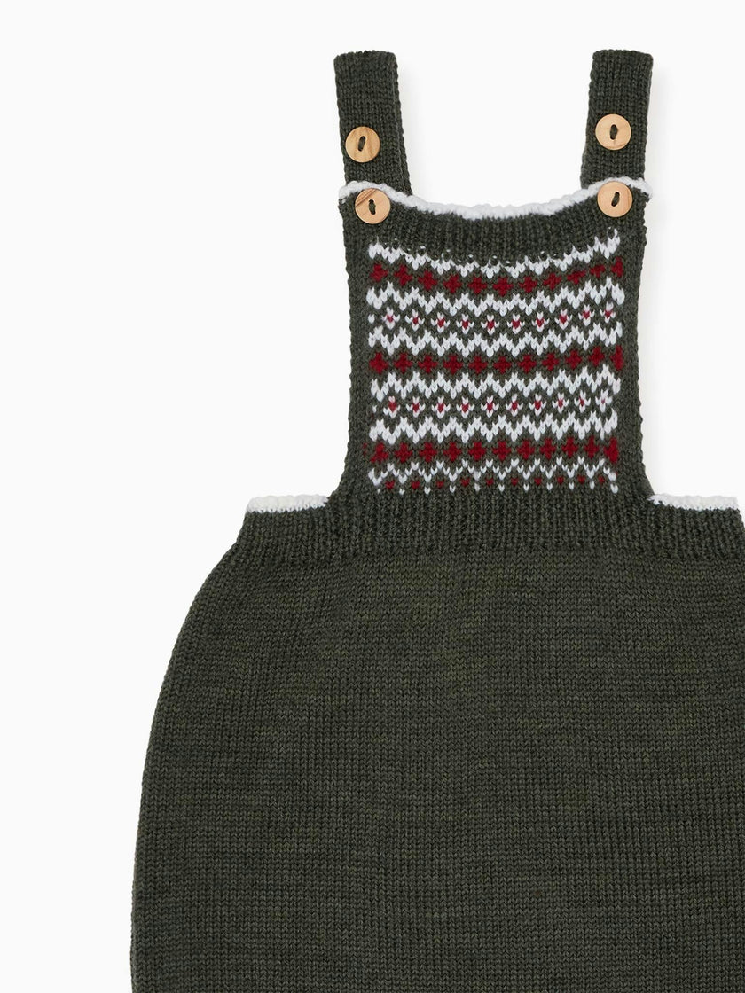 Olive Aspen Fair Isle Merino Baby Knitted Dungarees