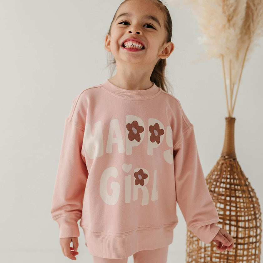 Girls Boxy Sweatshirt in Happy Girl