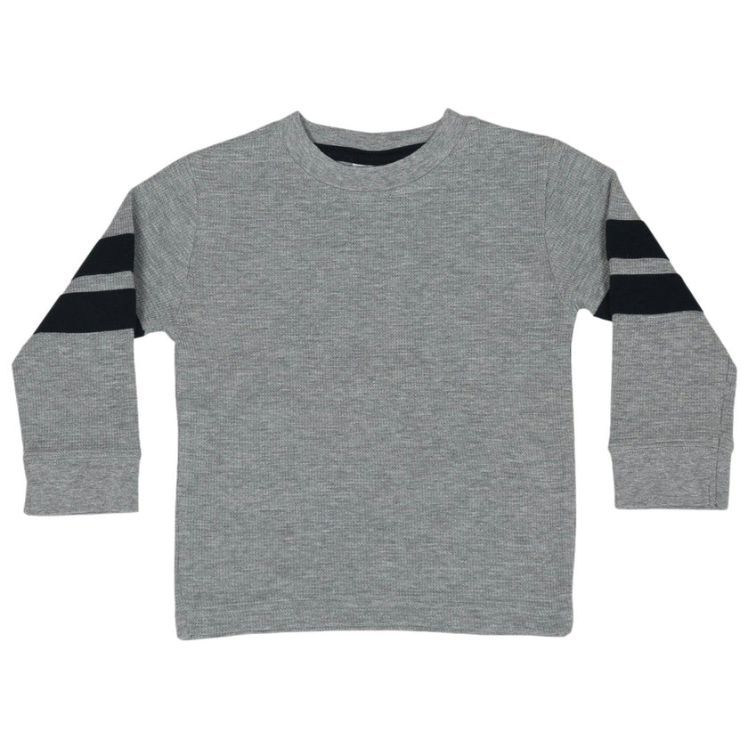 Kids Thermal Shirt - Heather with Navy Stripes