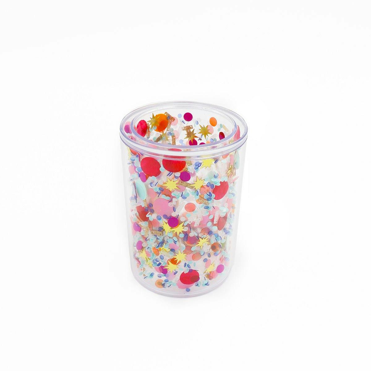 Packed Party Celebrate Every Day Confetti Pen Cup Organizer - Double Wall Clear Acrylic Desk Organizer with Trapped Multicolor Confetti for Home and Office