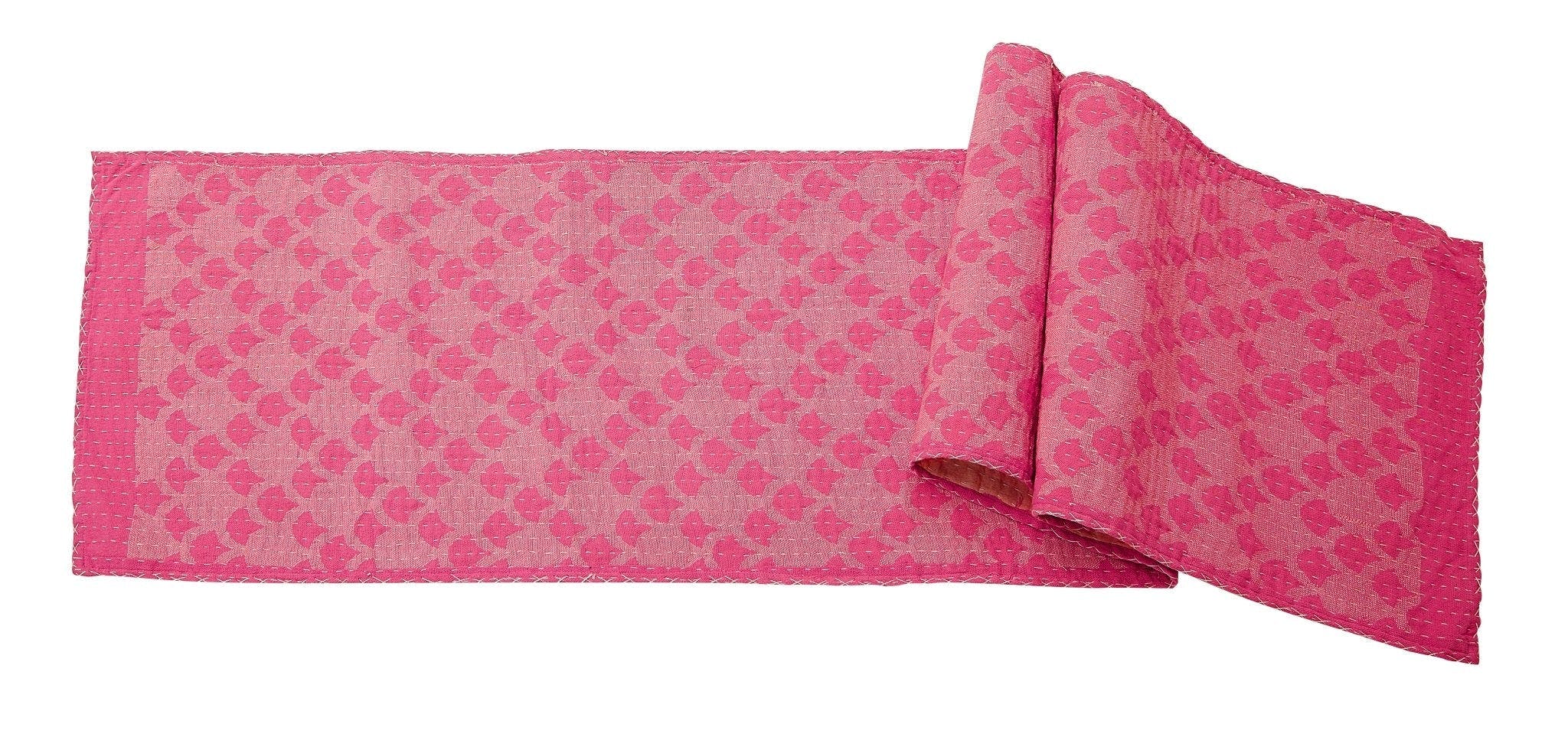 Artisan Hand Loomed Cotton Table Runner - Pink Ginkgo - 18