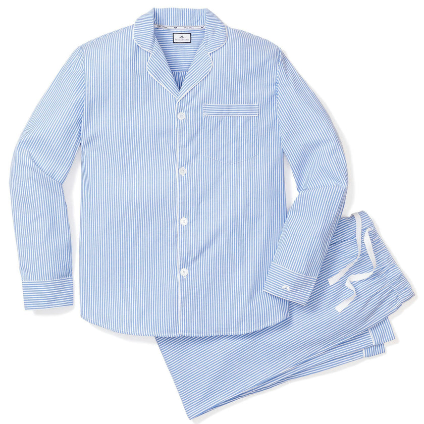 Men's Twill Pajama Set in French Blue Heritage Stripe
