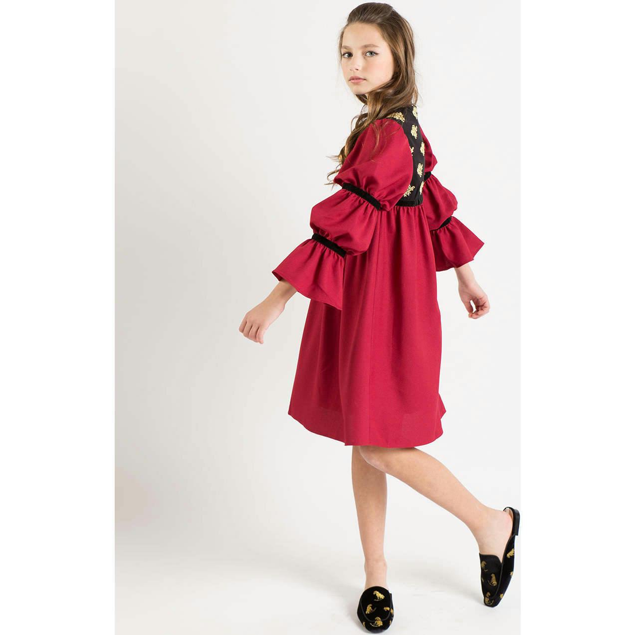 Bella dress (burgundy with golden embroidery blooms)