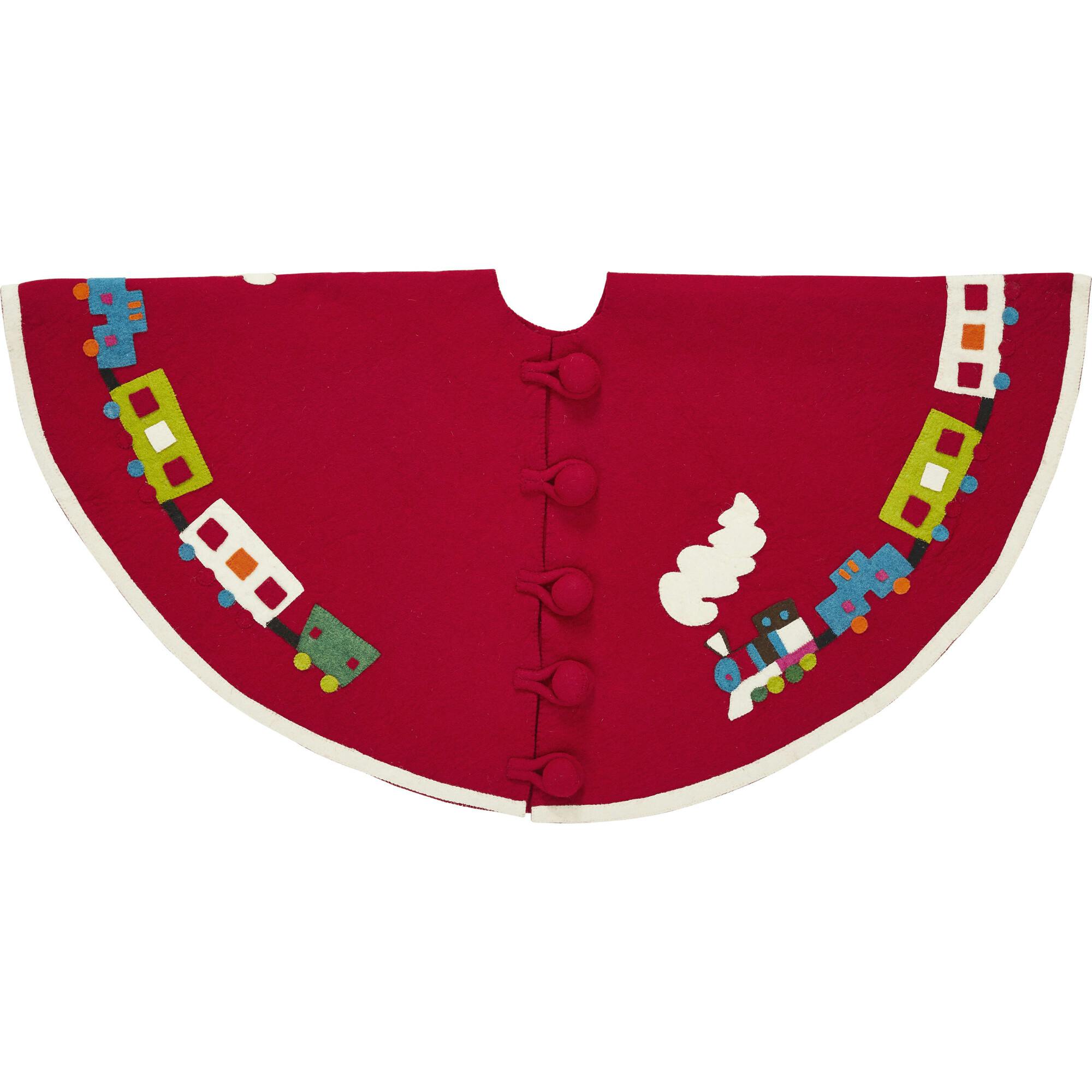 Handmade Toy Train Red Christmas Tree Skirt Felt 26
