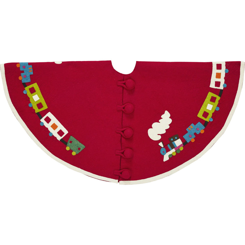 Handmade Toy Train Red Christmas Tree Skirt Felt 26"/60" Arcadia Home