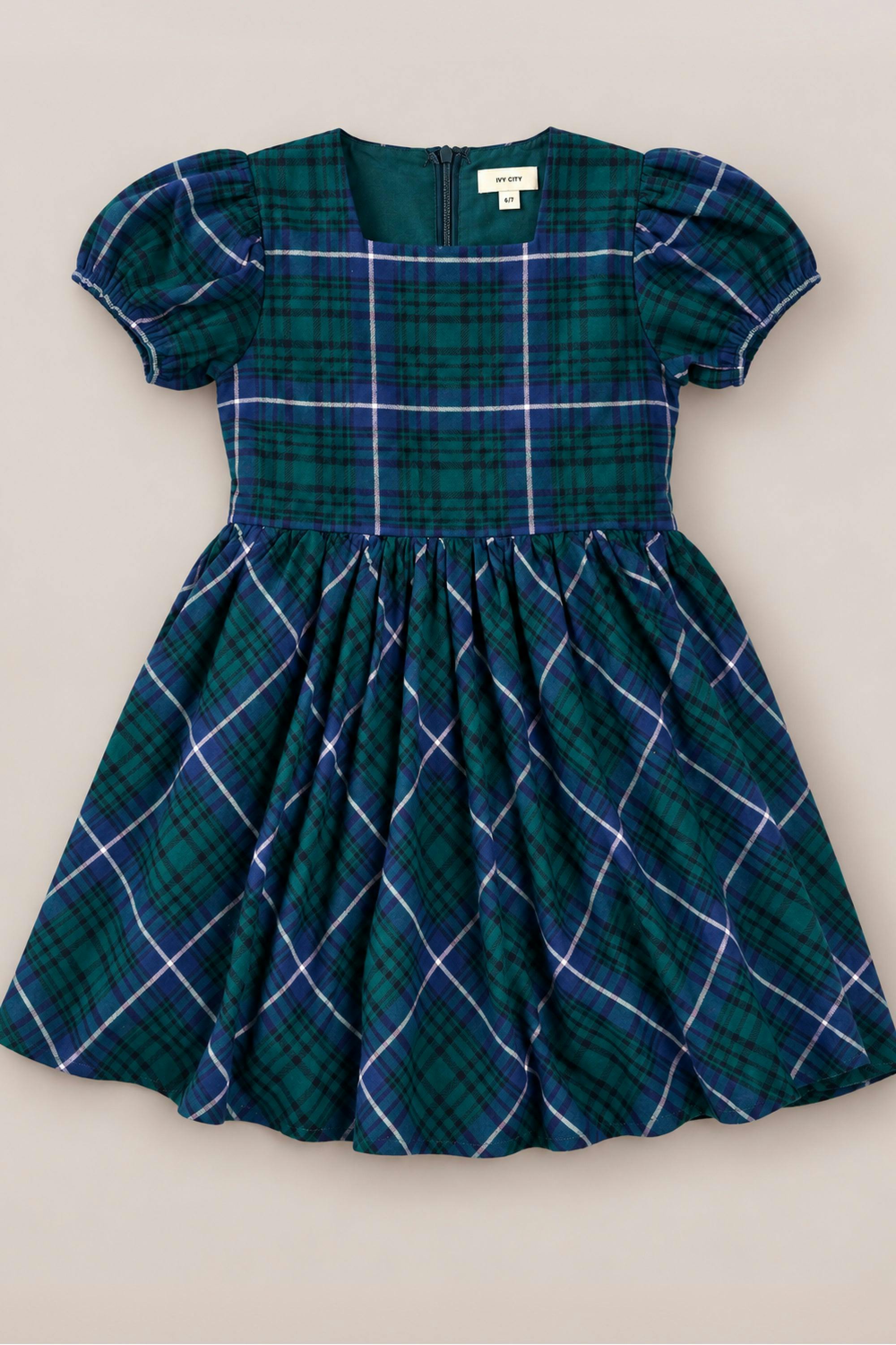 Mini Cupcake Dress in Emerald Plaid
