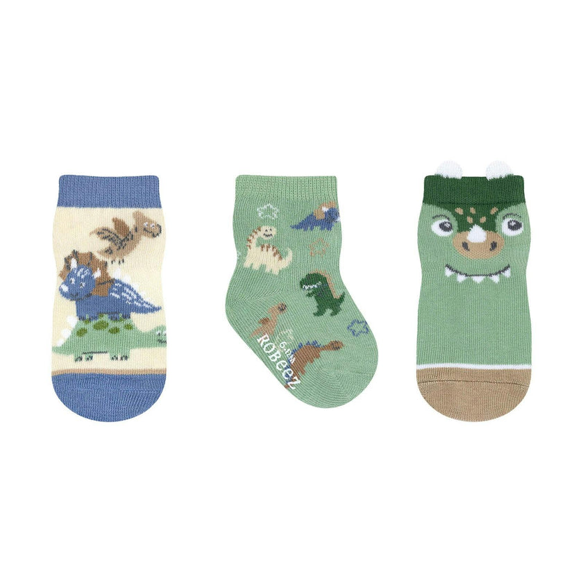 Tiny Dinos 3-Pack Baby Socks in Olive