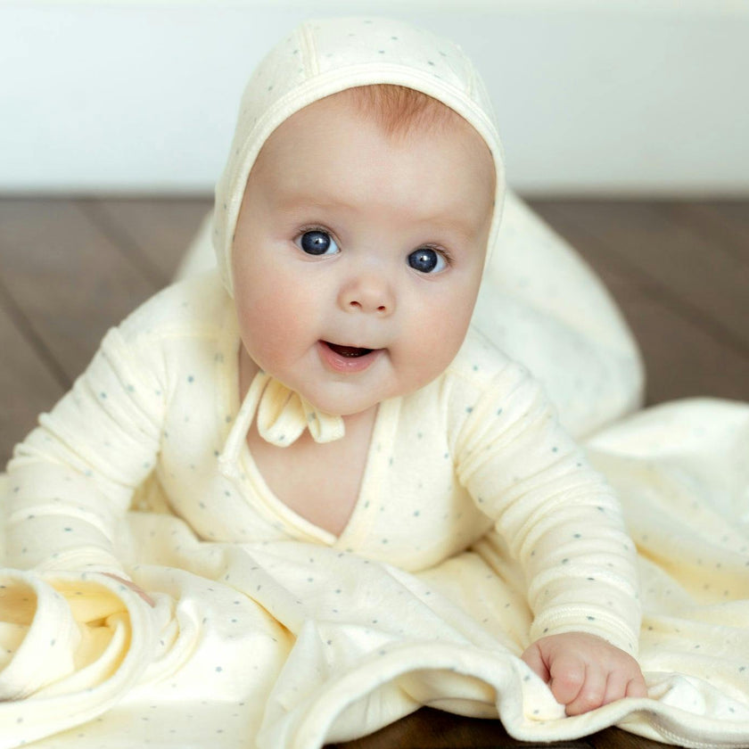 Velour Dot Pattern Wrap Bonnet, Boys