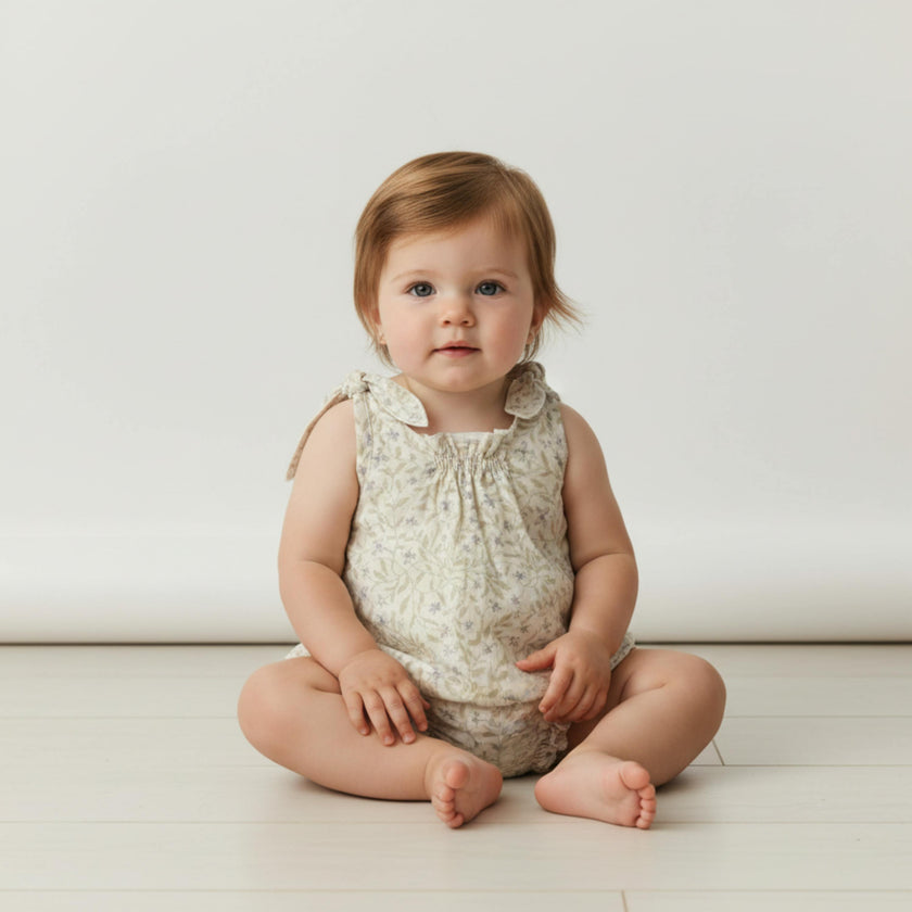 Organic  Tie Shoulder Bubble Romper - Bluebelle