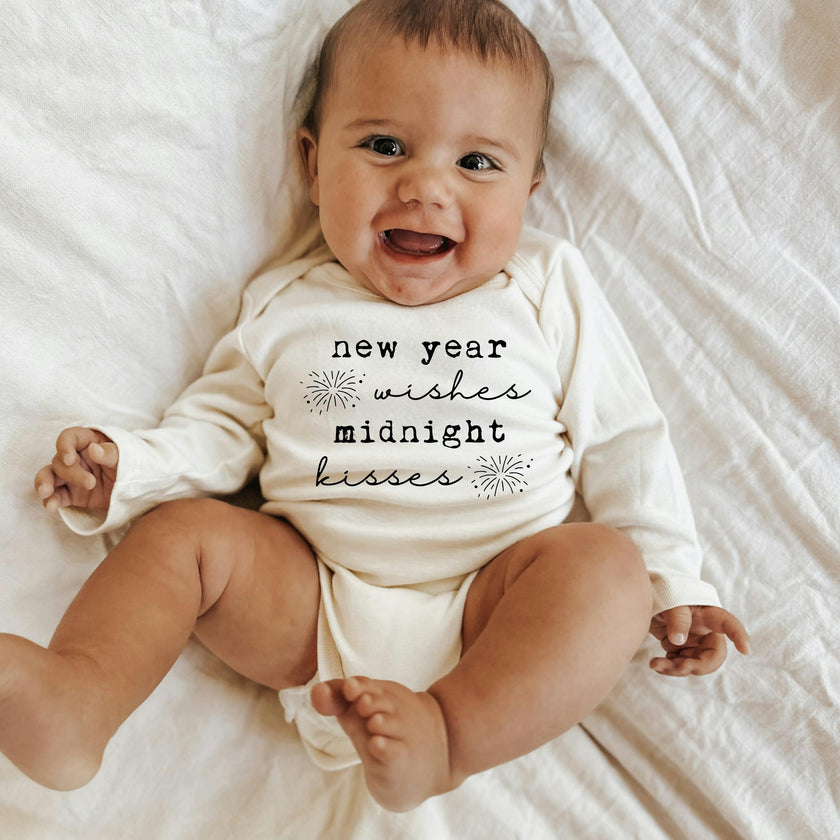 New Year Wishes Organic Baby Bodysuit Long Sleeve