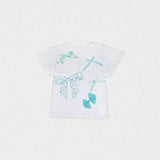 Elara Girl T-shirt Short Sleeve, White Aqua Bow