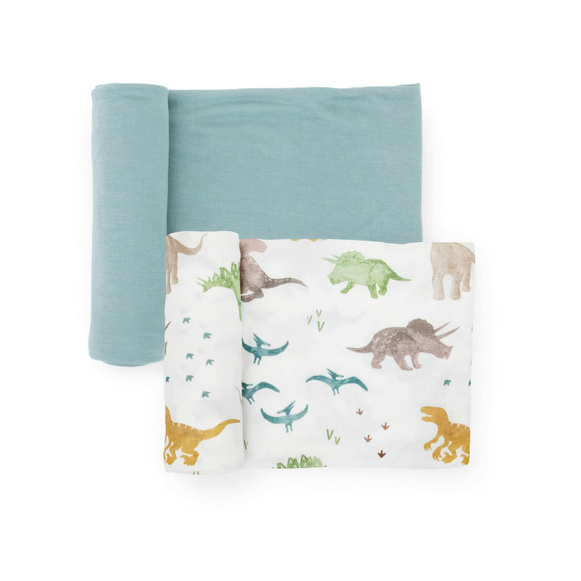 Stretch Knit Swaddle Blanket 2 Pack - Dino Pals