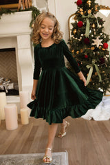 Mini Cypress Dress in Green Velvet
